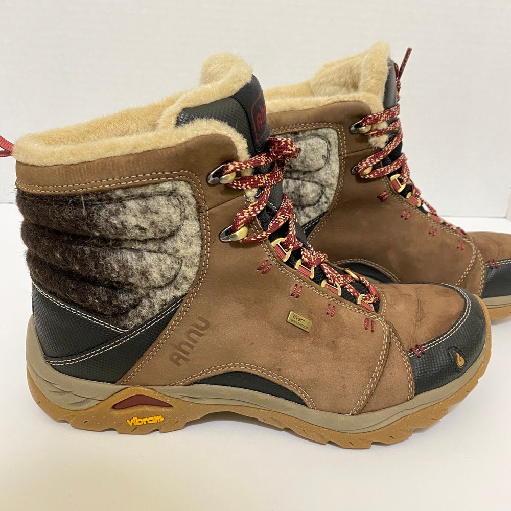 Ahnu Montara Hiking Boots Womens 8.5 Brown Burgundy Waterproof Vibram Insulated - Picture 3 of 7